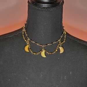Yellow Agate Moon Pendant Tigers Eye Adjustabke Choker